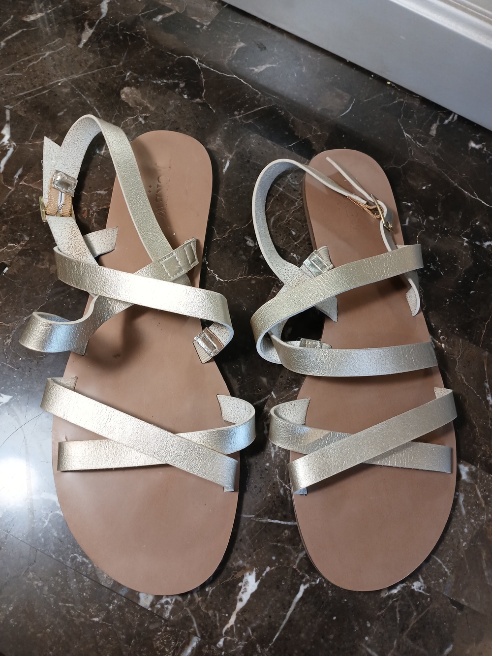 J. Crew Metallic Gold Strappy Flat Sandals